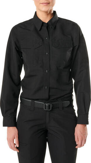 5.11 Women's Tactical Fast-Tac Long Sleeve Shirt in Black with button down collar points